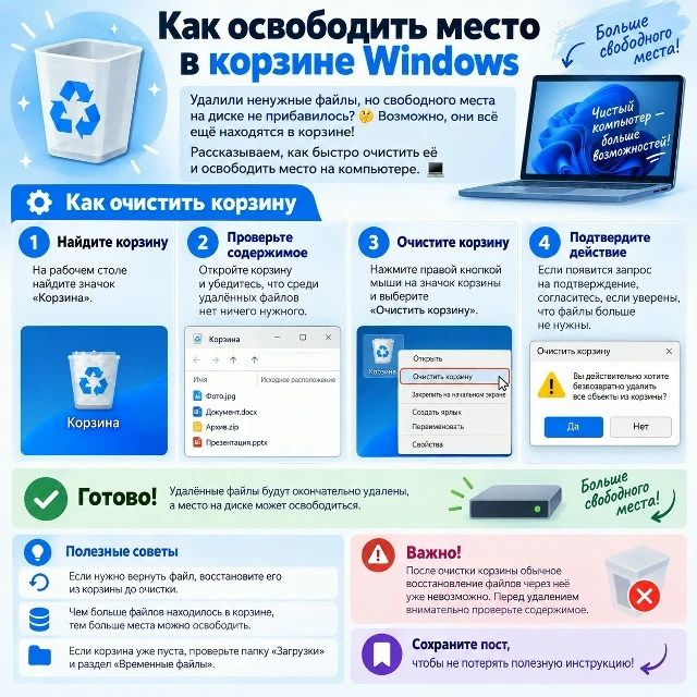 🗑 Как освободить место в корзине Windows
