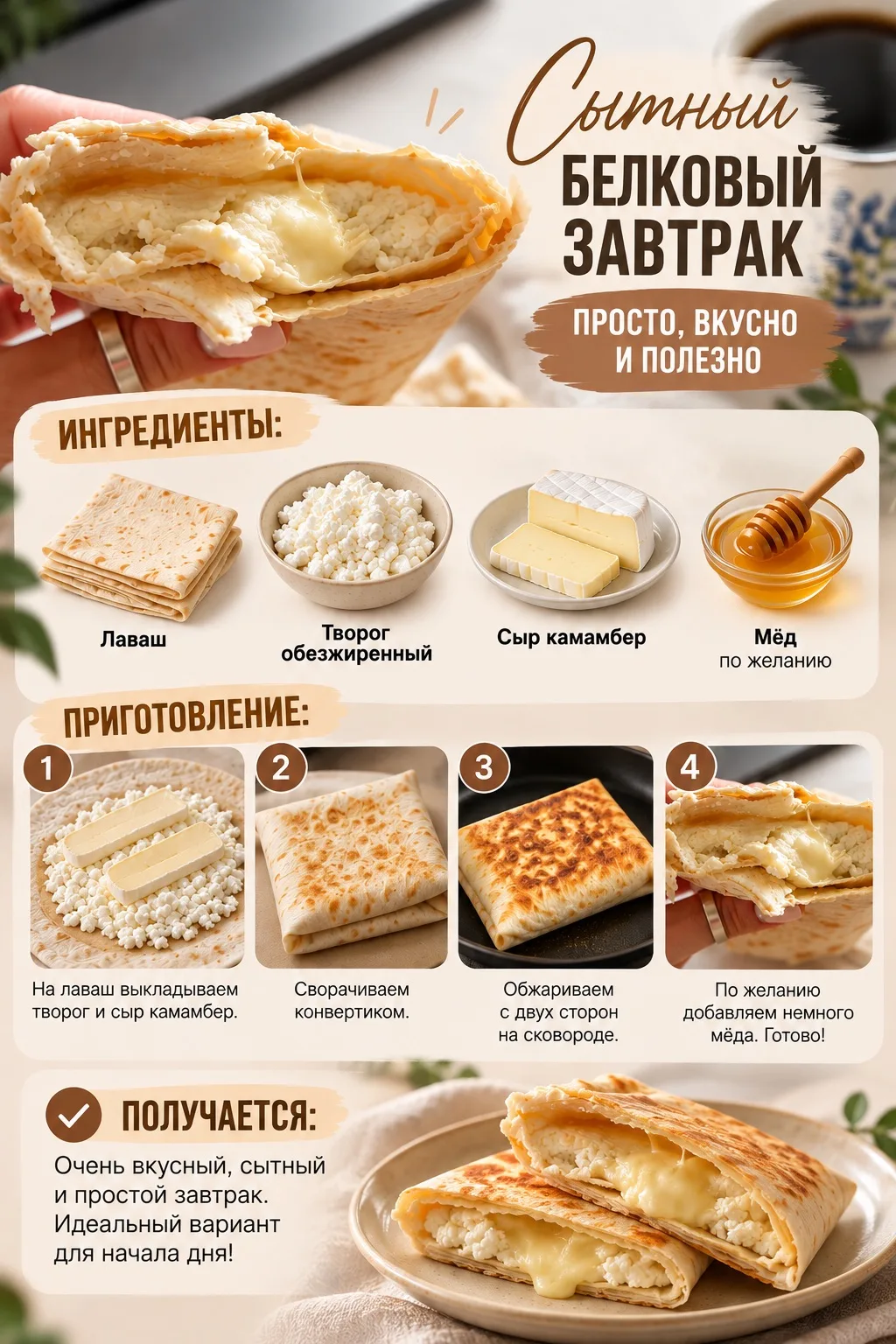 Ловите рецепт СЫТНОГО БЕЛКОВОГО ЗАВТРАКА🌯