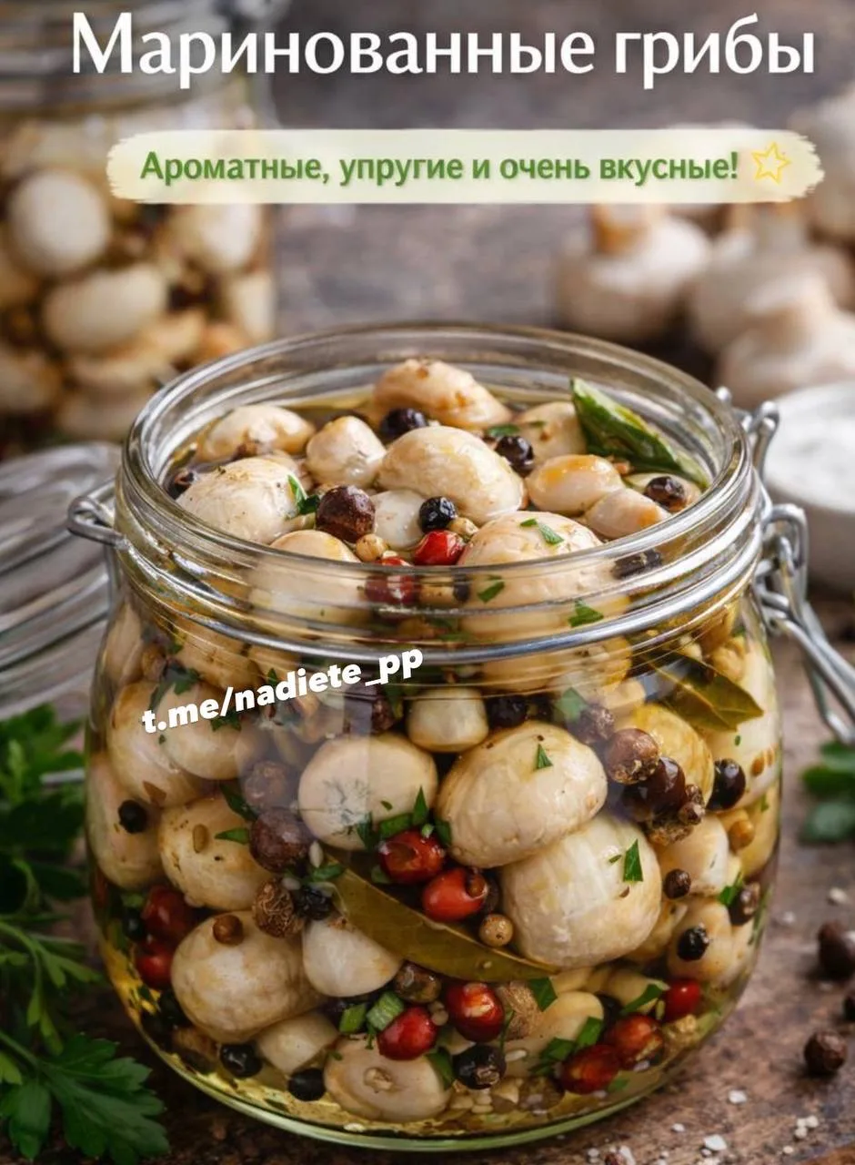 Очень вкусный рецепт маринованных грибов.