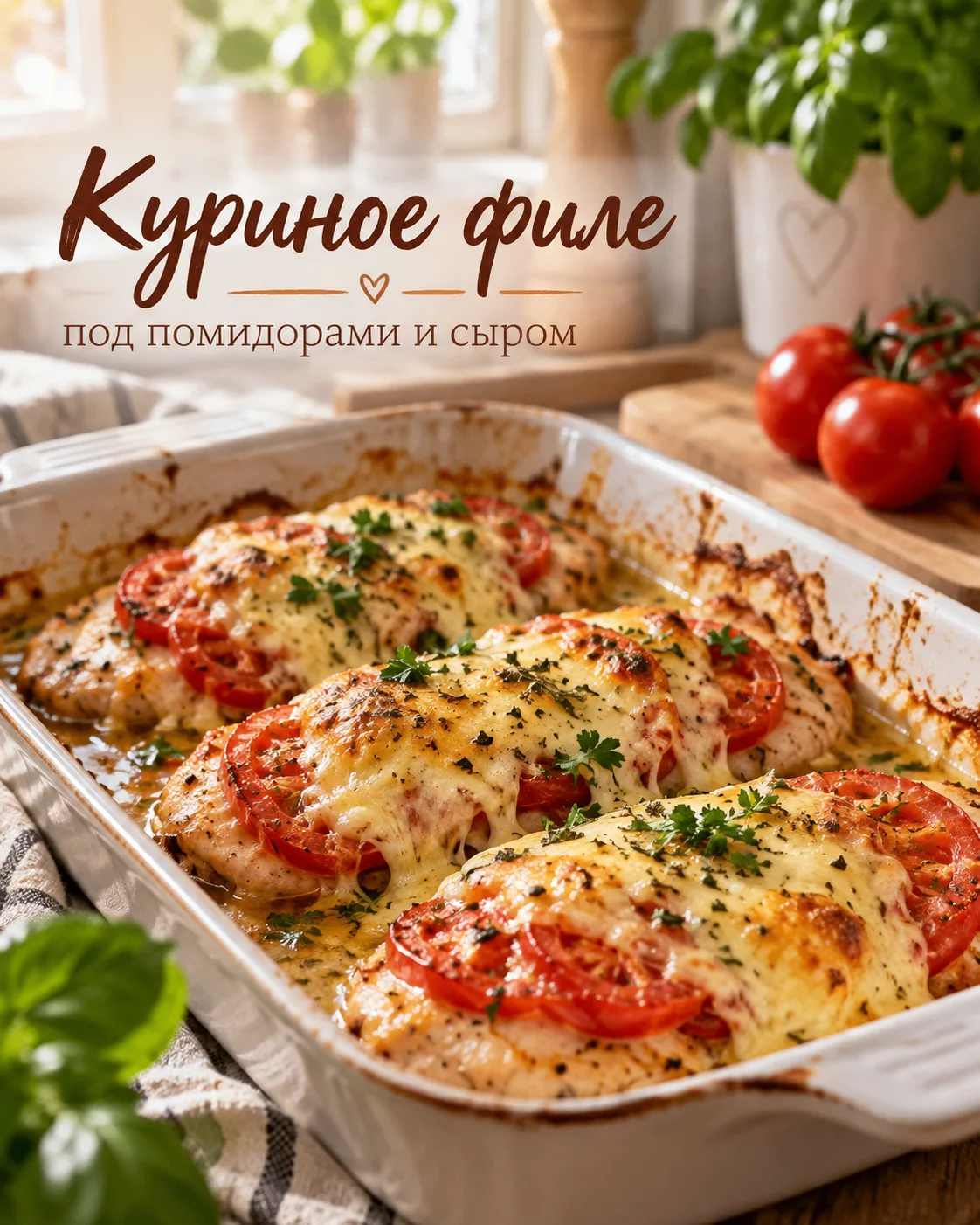 Куриное филе под помидорами и сыром
