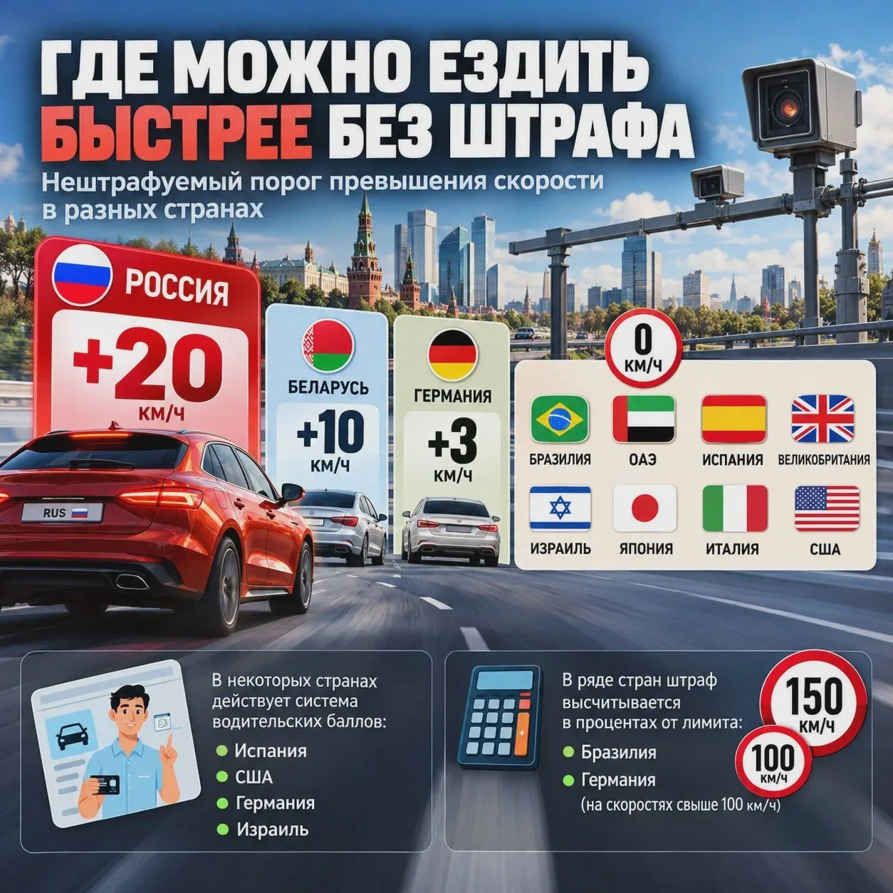 В России штрафуют при превышении от 20 км/ч