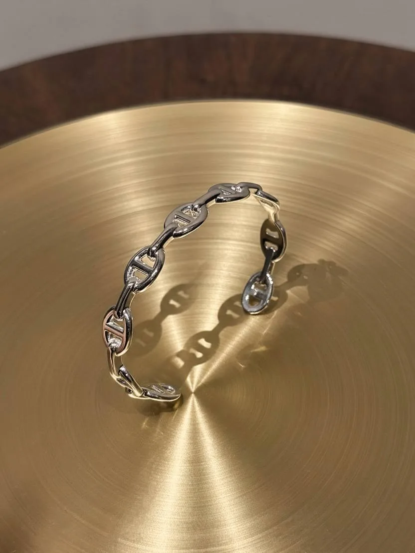 Новый серебряный браслет Hermes Chaine d’Ancre Enchainee, полный комплект.