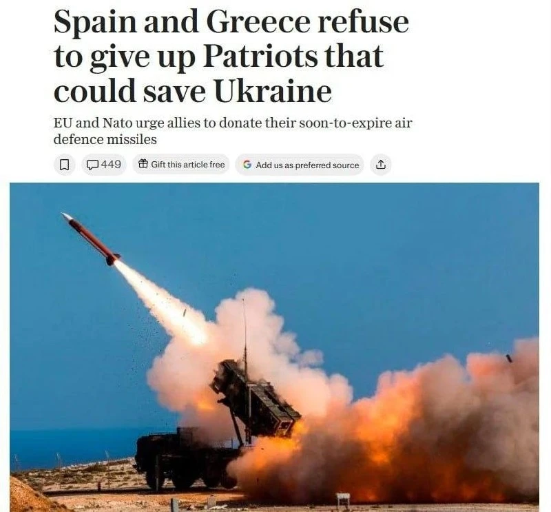 🇪🇸🇬🇷Испания и Греция так и не согласились передать Украине ракеты для Patriot, срок...