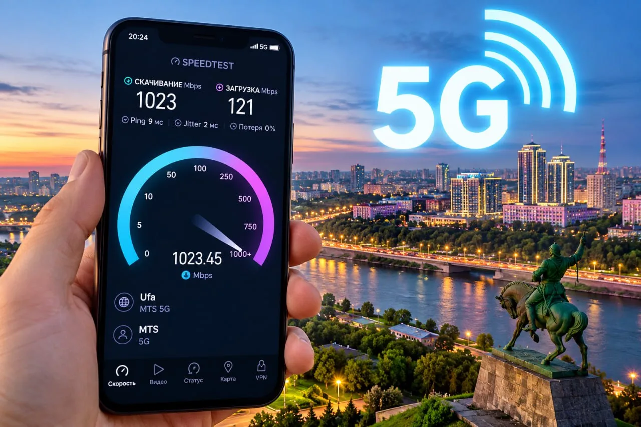 🛜Уфа показала самую высокую скорость мобильного интернета 5G среди городов-миллионников