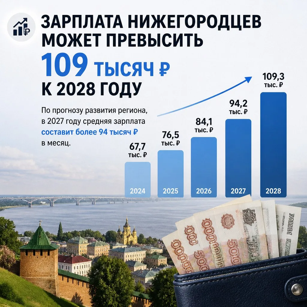 Средняя зарплата в Нижегородской области может превысить 109 тысяч рублей к 2028 году.