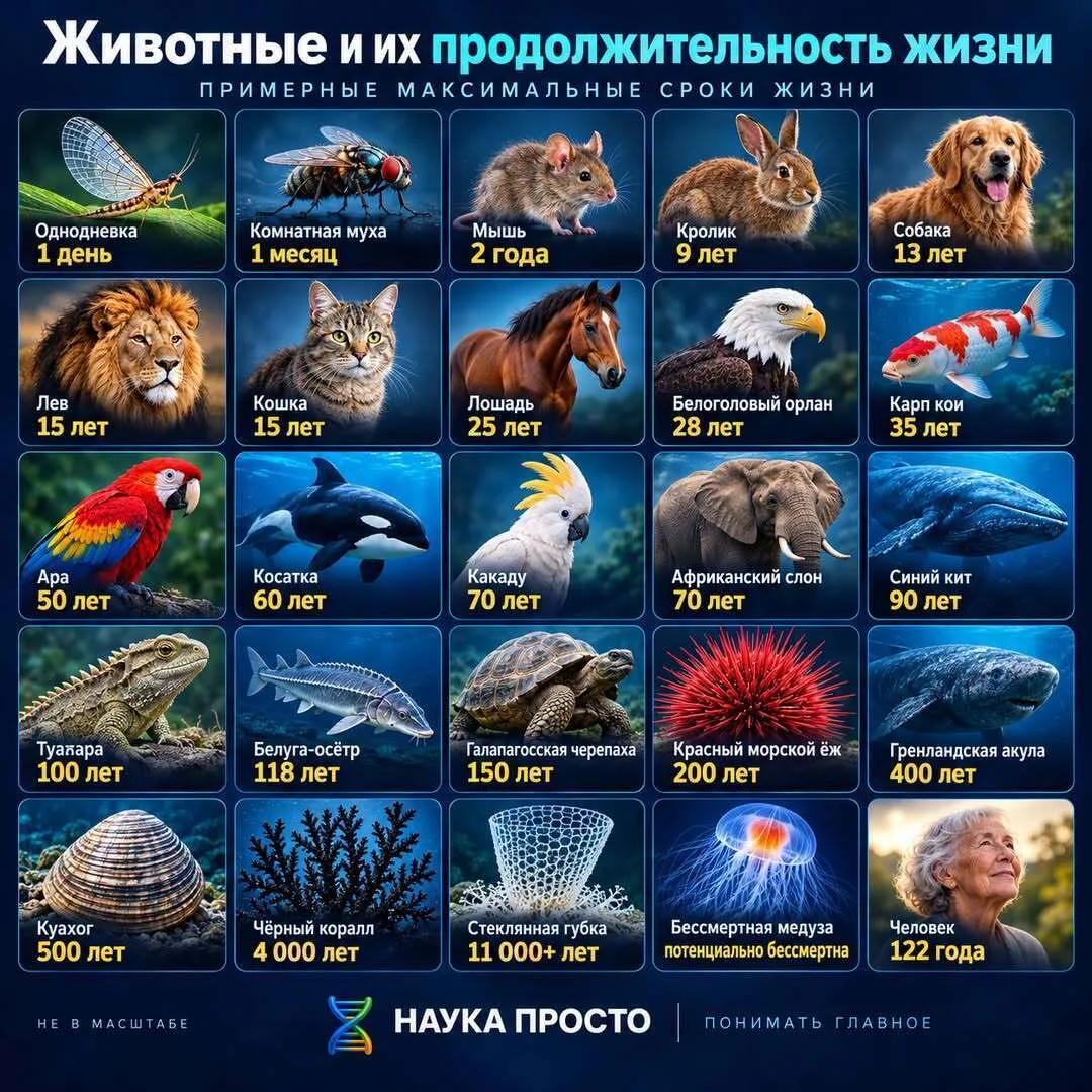 От одного дня до столетий — скорость жизни у животных различается невероятно.