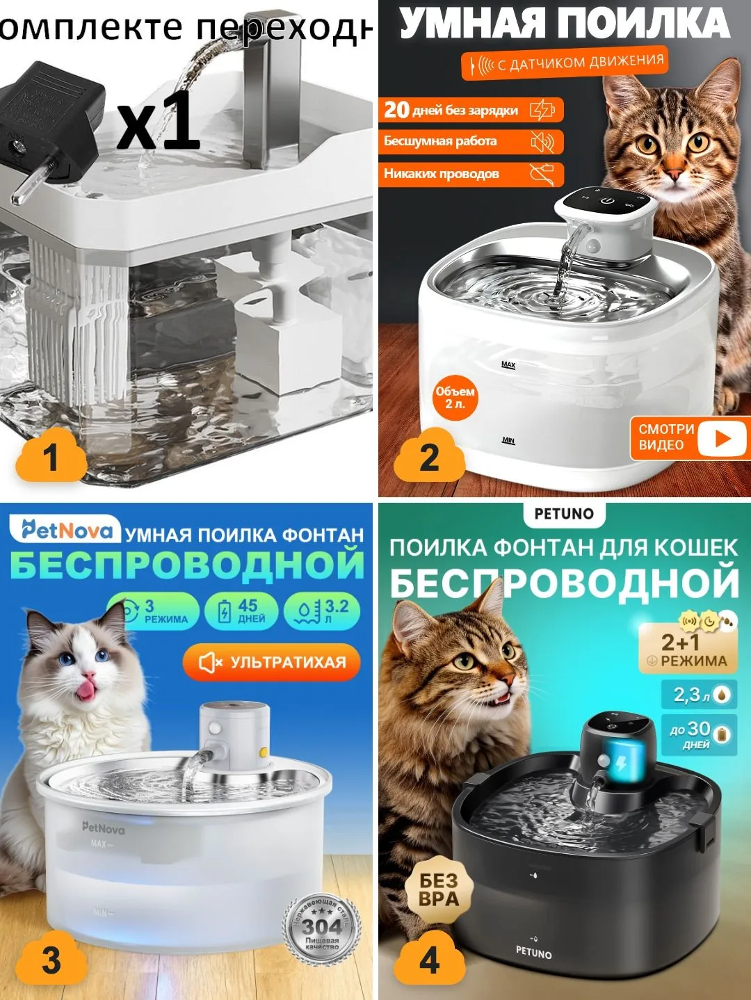 💧 Поилки-фонтаны — вода бежит, кот пьёт больше