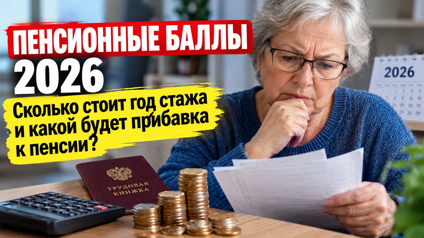 Пенсионные баллы в 2026 году: сколько стоит год стажа и какую прибавку получит пенсионер
