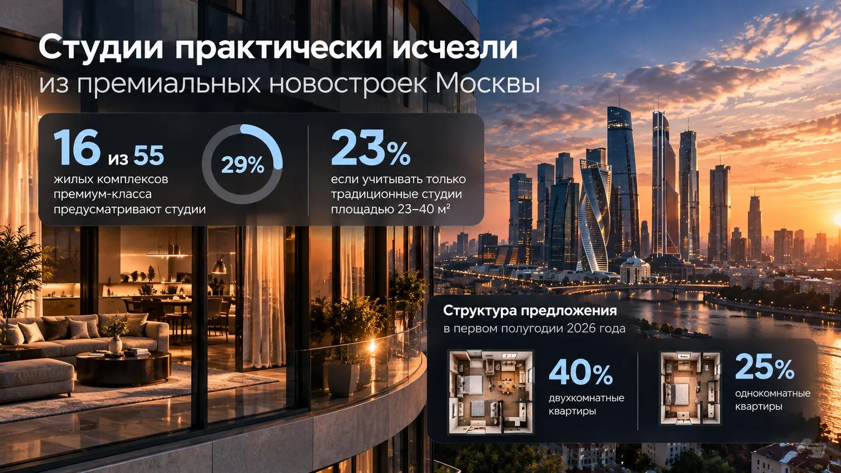 🏠 Студии практически исчезли из премиальных новостроек Москвы