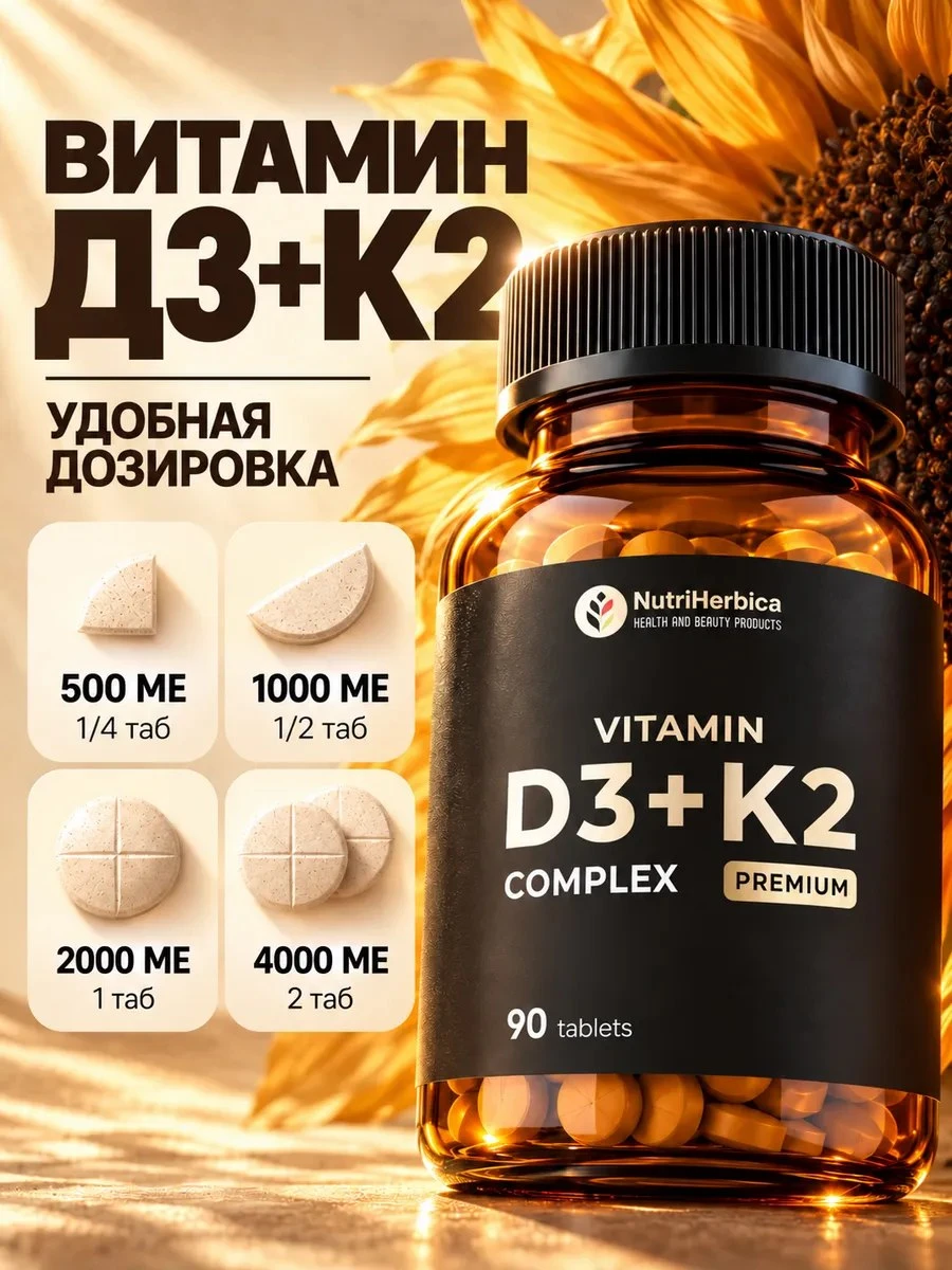 ✨ Витамин Д3 К2 500 МЕ в таблетках №90