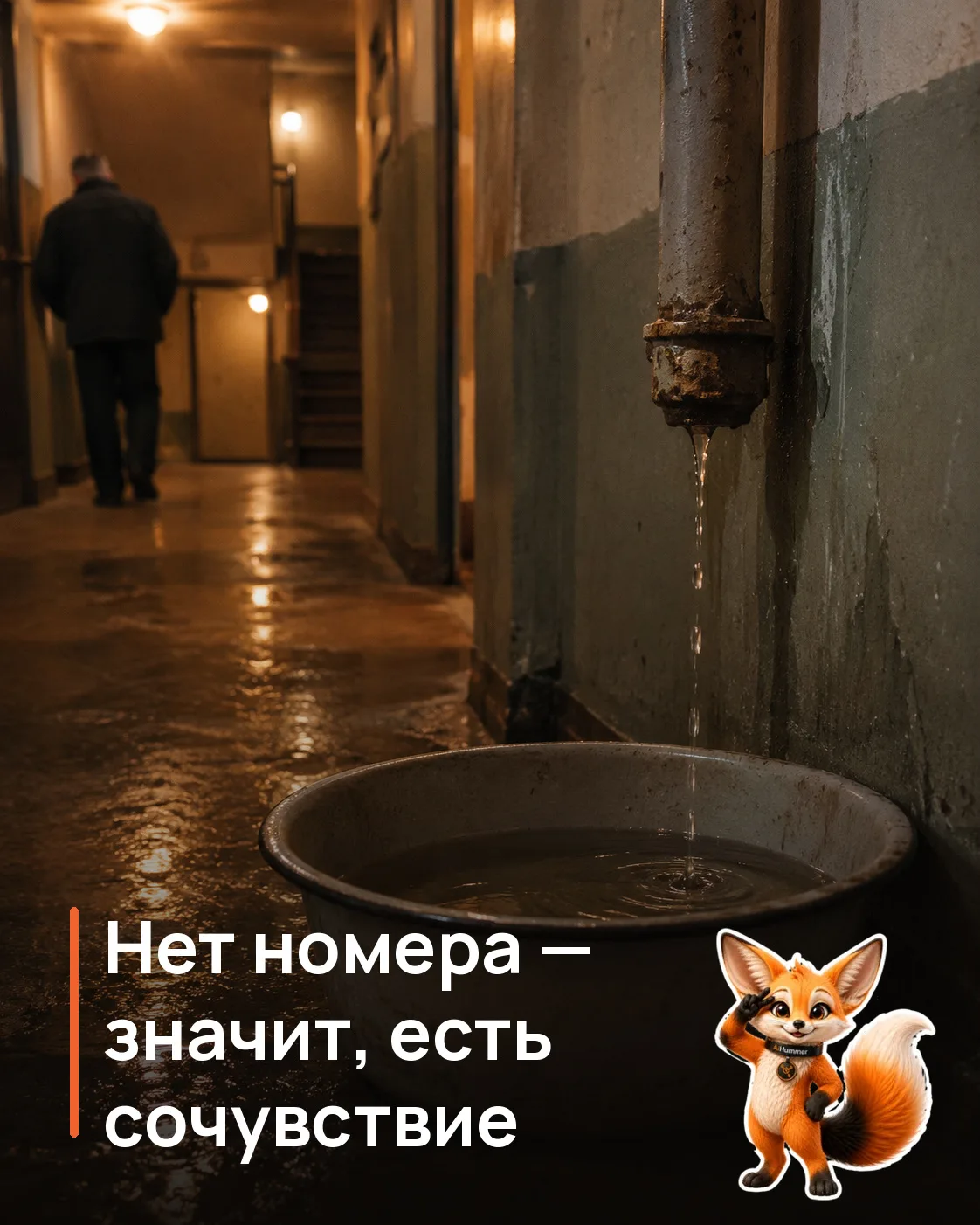 Сообщение про протечку приходит в 21:40, а не в рабочее время. Ответ «принято, передади...