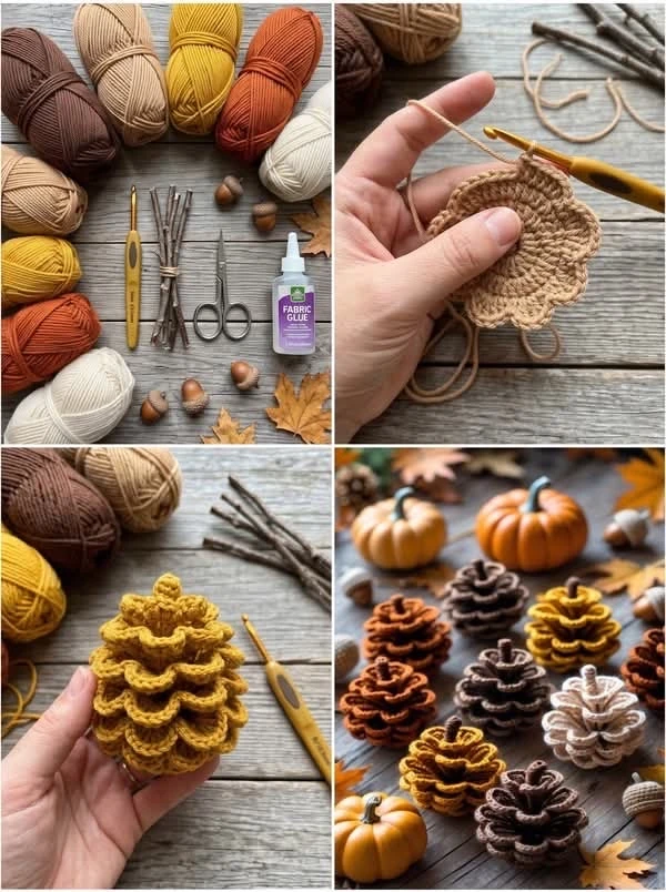 🍁🧶 Осенний декор: вязаные шишки своими руками