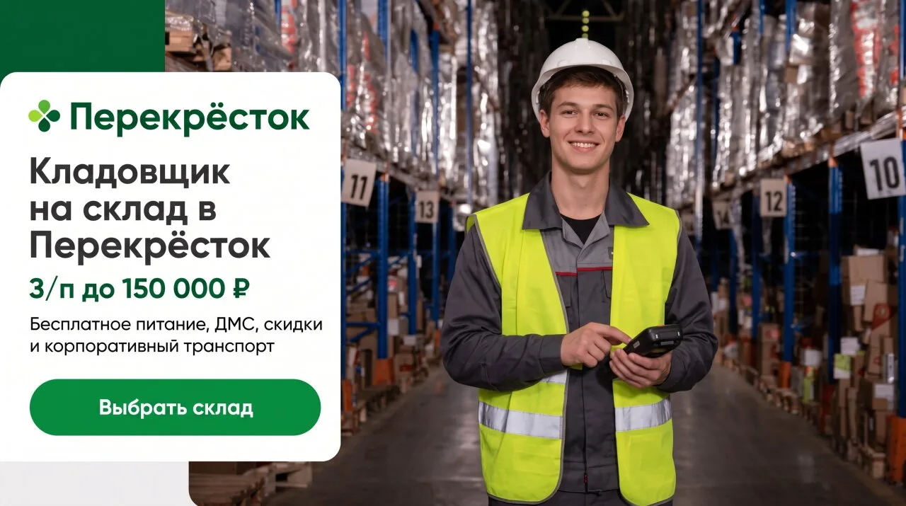 📦 Кладовщик на склад в «Перекрёсток», З/п 120 000 до 150 000 ₽