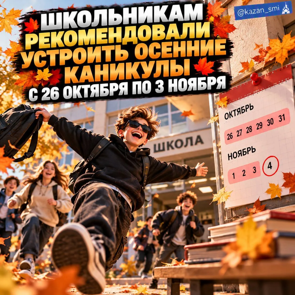 🍂 Школьникам рекомендовали устроить осенние каникулы с 26 октября по 3 ноября