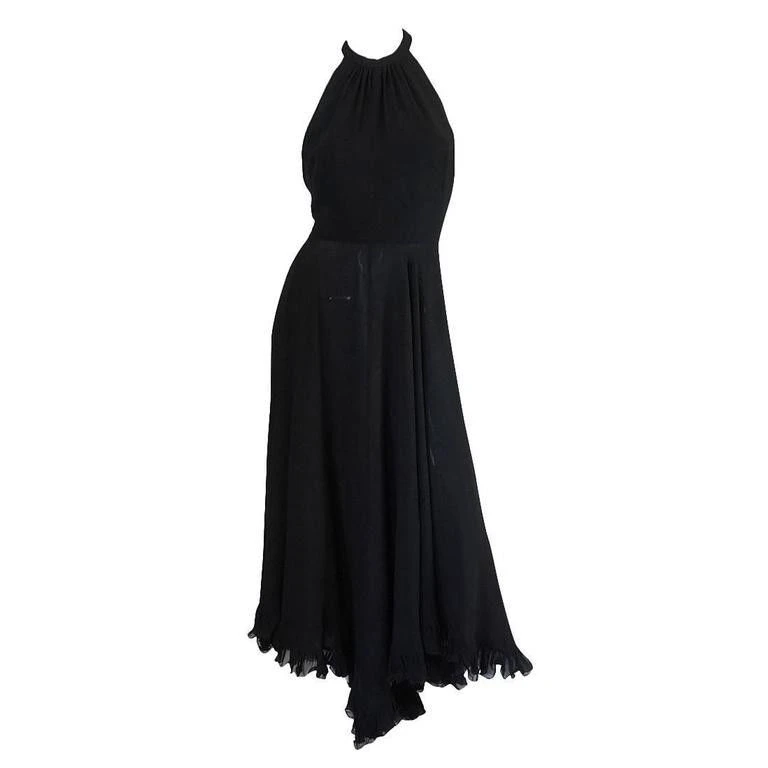 Valentino, шелковое платье с шифоном, 1970-е