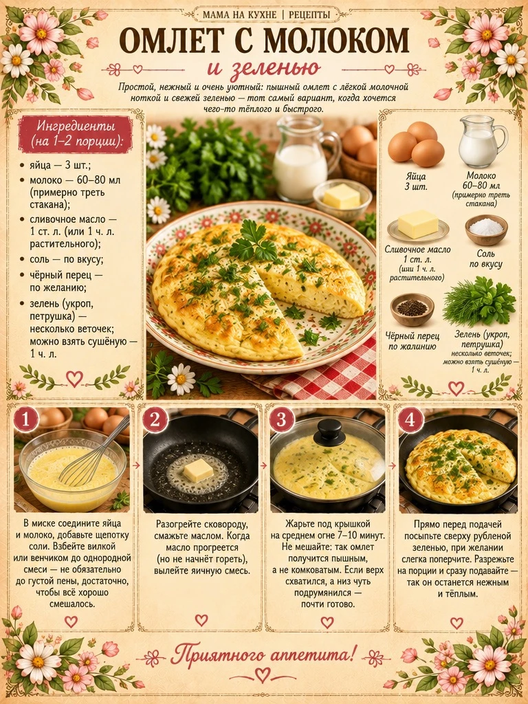 🌸 Омлет с молоком и зеленью 🌸
