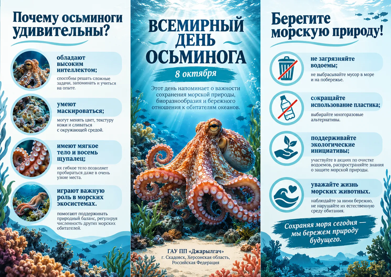 🐙 8 ОКТЯБРЯ — ВСЕМИРНЫЙ ДЕНЬ ОСЬМИНОГА! 🌊🌍 Ежегодно 8 октября отмечается Всемирный д...
