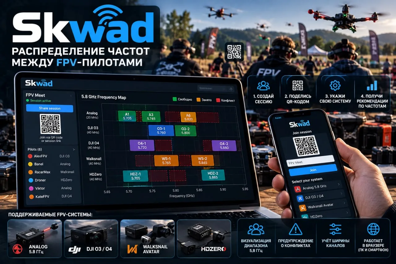 📡 Skwad — бесплатное приложение, которое помогает FPV-пилотам не мешать друг другу!