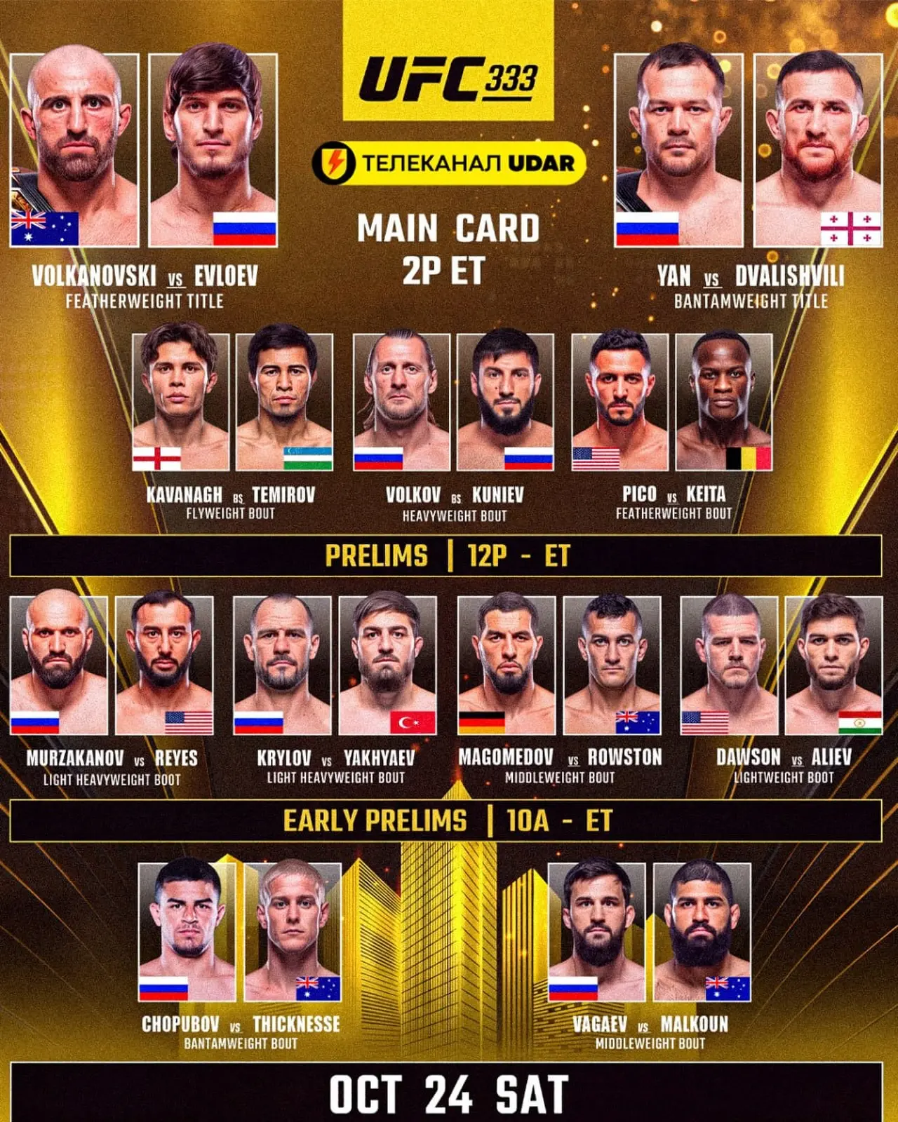 📋 Актуальный файткард #UFC333 (24 октября)