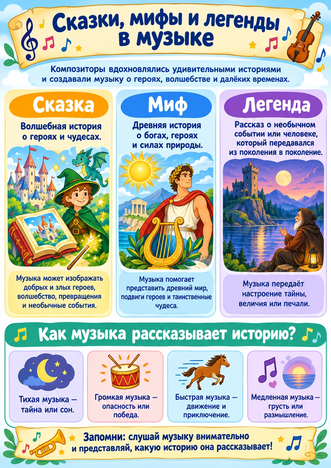Памятка 2 класс. Тема: сказки, мифы и легенды. Можно использовать, как вклейку в тетрад...