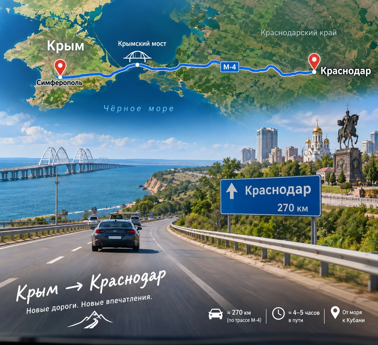 Поездка в Крым из Краснодара в октябре на авто — идеальный план на выходные: трасса А-2...
