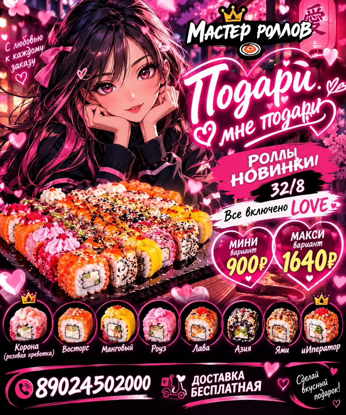 💖🍣 ПОДАРИ МНЕ, ПОДАРИ! ❤️‍🔥😍 НОВИНКА «МАСТЕР РОЛЛОВ» — 32 РОЛЛА, 8 ВКУСОВ, 100% LOVE!
