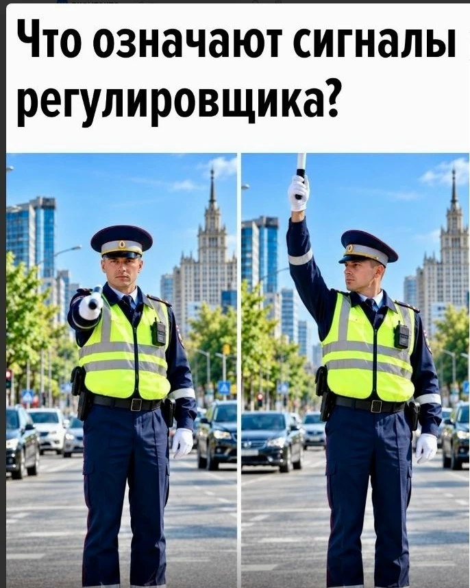 Регулировщика на перекрёстке встретишь нечасто, поэтому его жесты со временем легко заб...