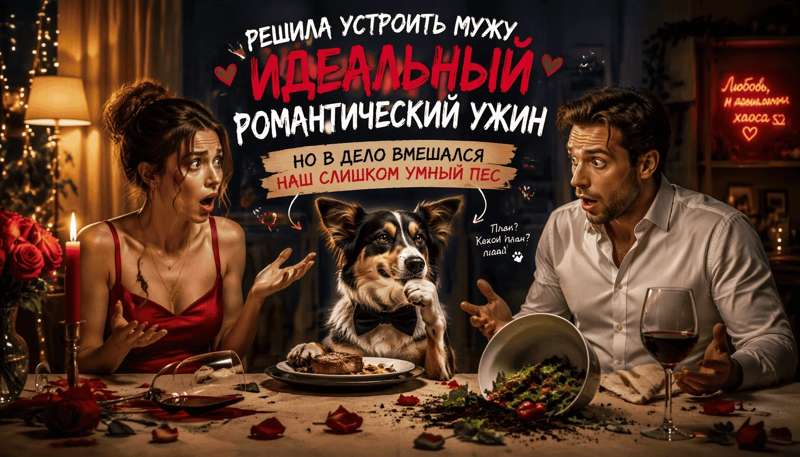Решила устроить мужу идеальный романтический ужин, но в дело вмешался наш умный пёс