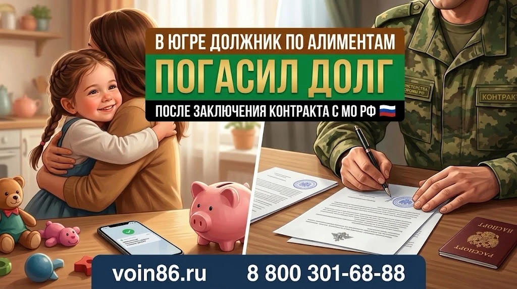 🔺В Югре должник по алиментам погасил долг после заключения контракта с Министерством о...
