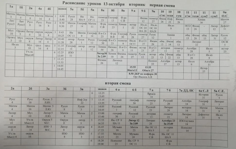 🗒️Расписание уроков