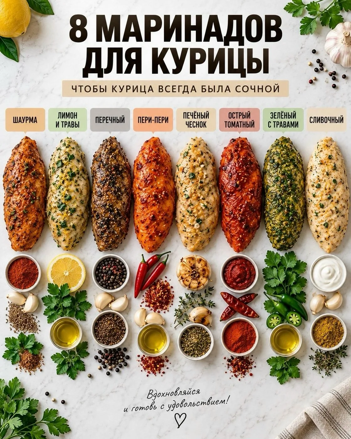 Курица может быть разной каждый день — достаточно поменять маринад 🍗🔥