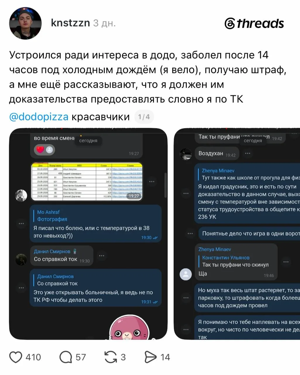 Похоже, вокруг «Додо Пиццы» разгорается новый скандал. Курьер сети рассказал в соцсетях...