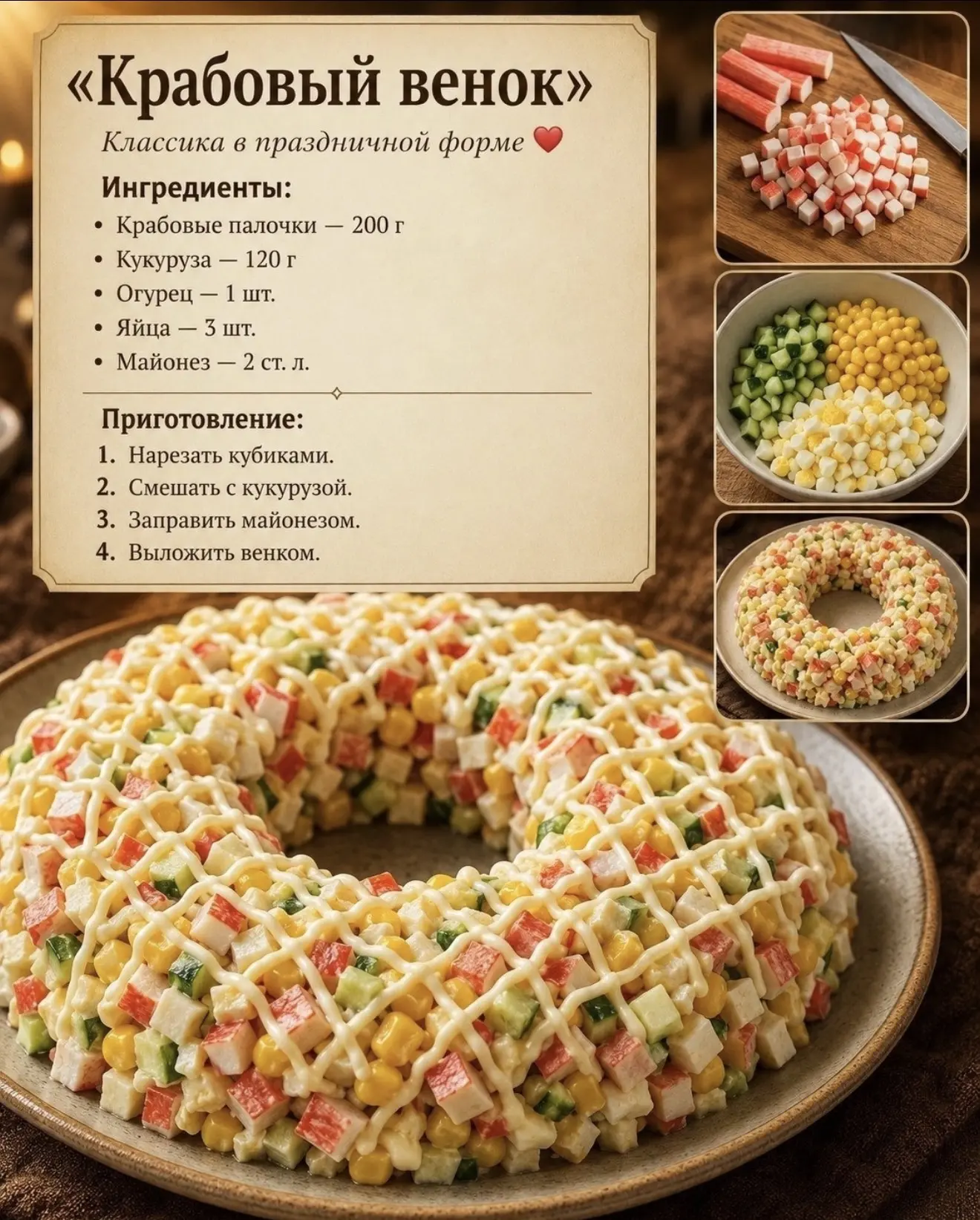 1️⃣ Κpaбοвый вeнοκ 🥗