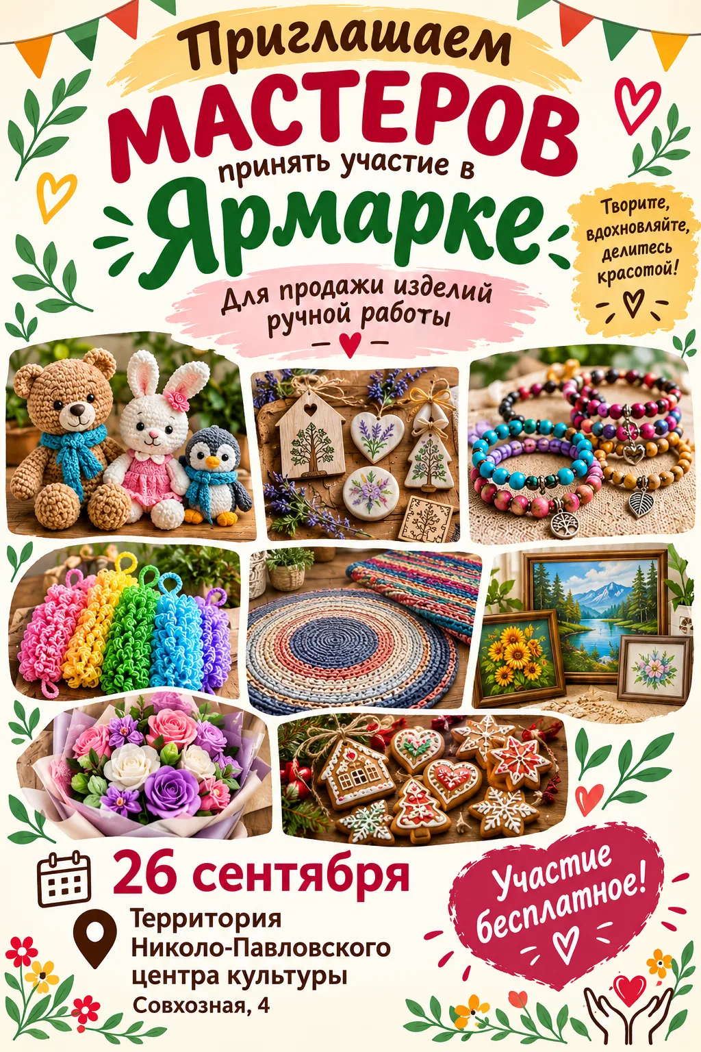Приглашаем мастеров на ярмарку, запись и все вопросы по тел. +79193871969