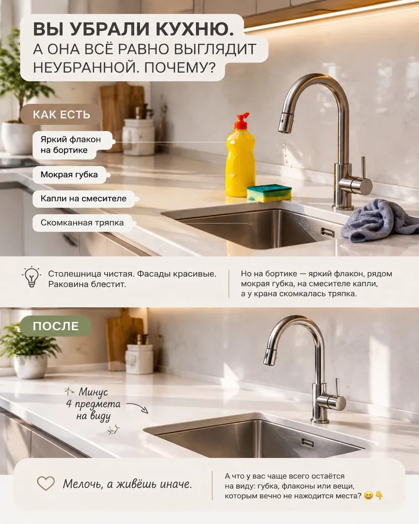 🫧 Иногда кухню портит не грязь, а вещи, которые должны помогать поддерживать чистоту.