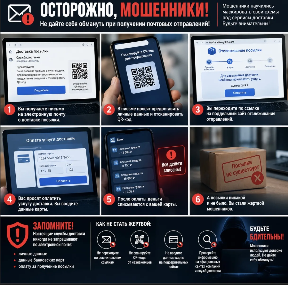 ⚠️ Осторожно: новая схема мошенничества с «почтовыми отправлениями»