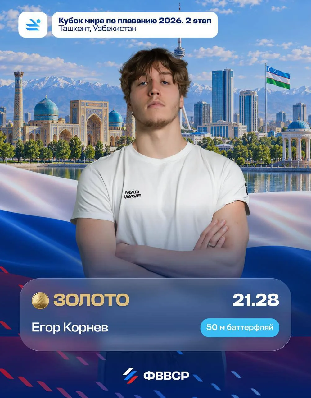 💪Российский пловец Егор Корнев установил мировой рекорд на дистанции 50 метров баттерф...