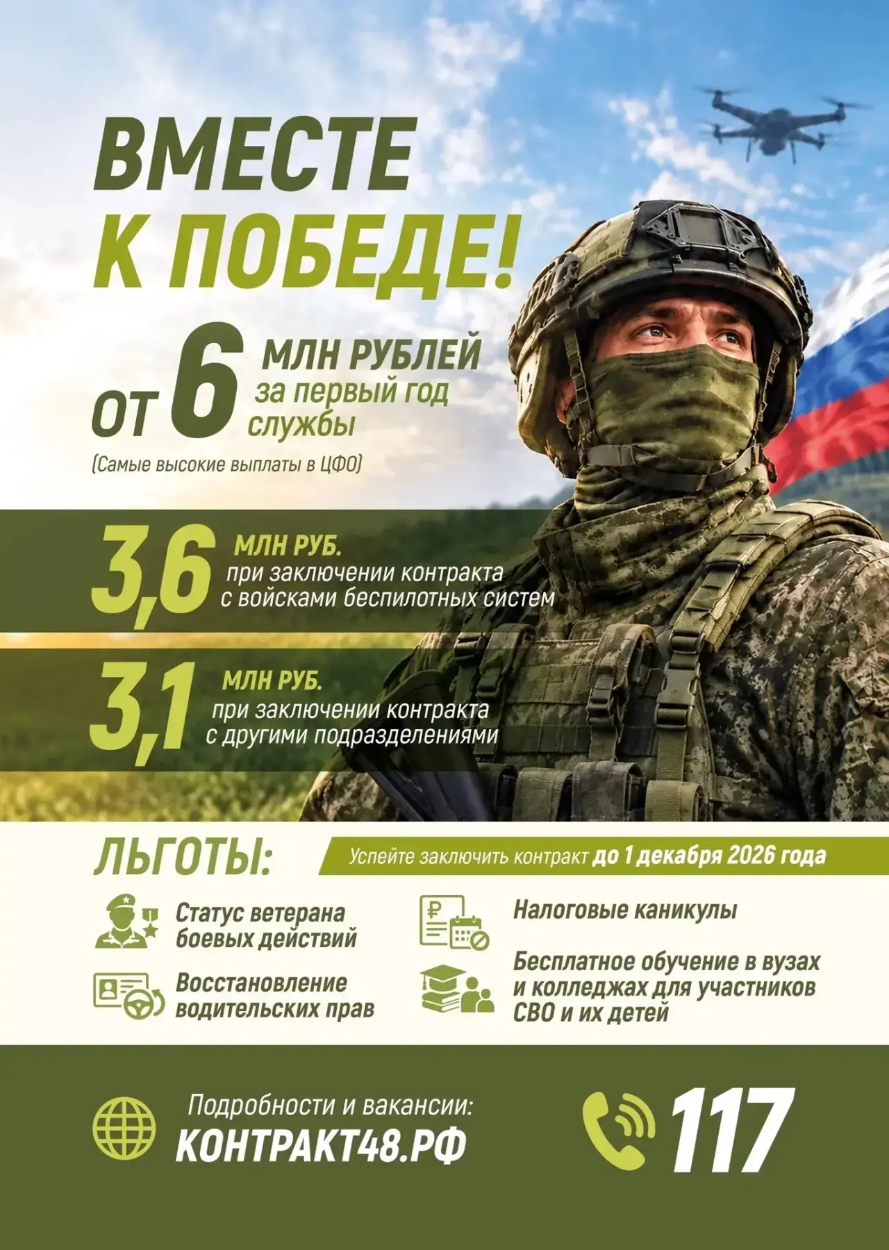 От 6 млн рублей за первый год службы – такая сумма выплат предусмотрена для тех, кто за...