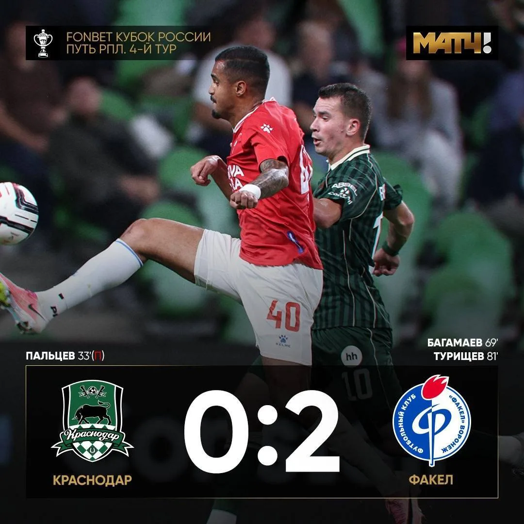 ⚽️ «Краснодар» неожиданно проиграл «Факелу» в Кубке России.