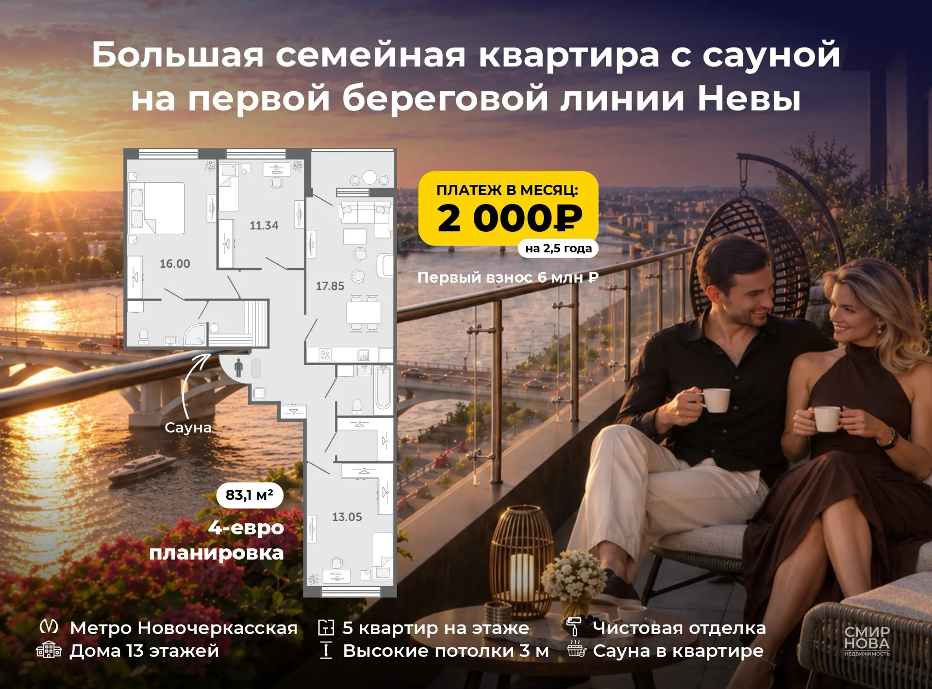 🔥 2 000 ₽ в месяц за еврочетырёшку с отделкой и сауной на набережной Невы. И нет, это ...