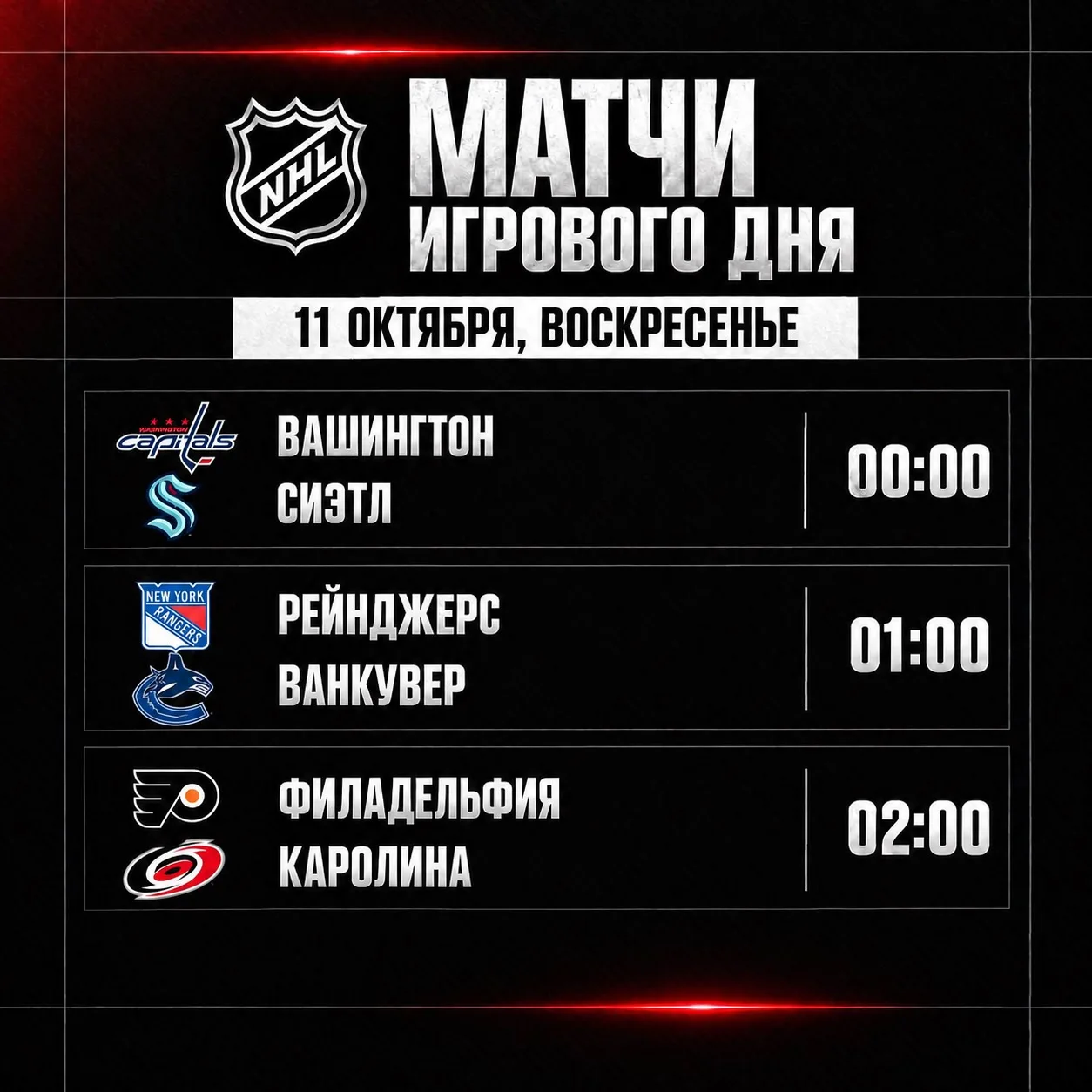Расписание игрового дня.
