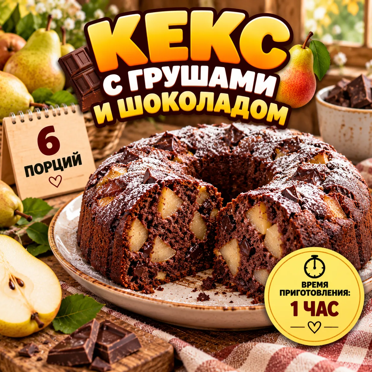 🍐🍫 КЕКС С ГРУШАМИ И ШОКОЛАДОМ
