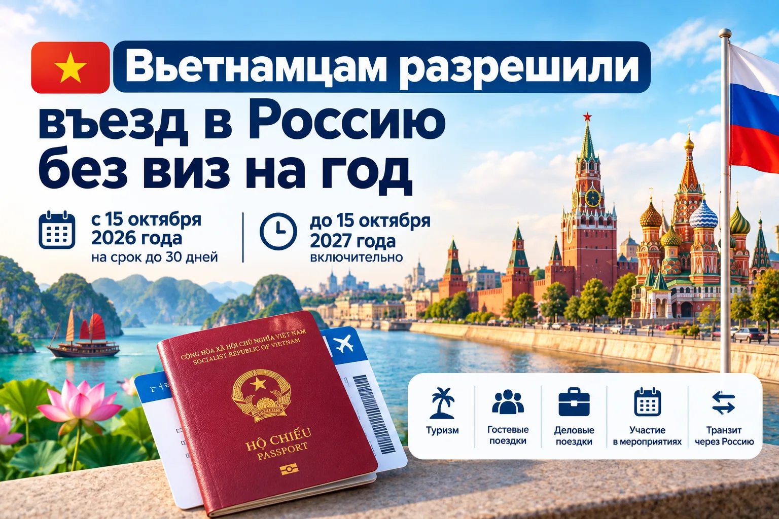 🇻🇳 Вьетнамцам разрешили въезд в Россию без виз на год