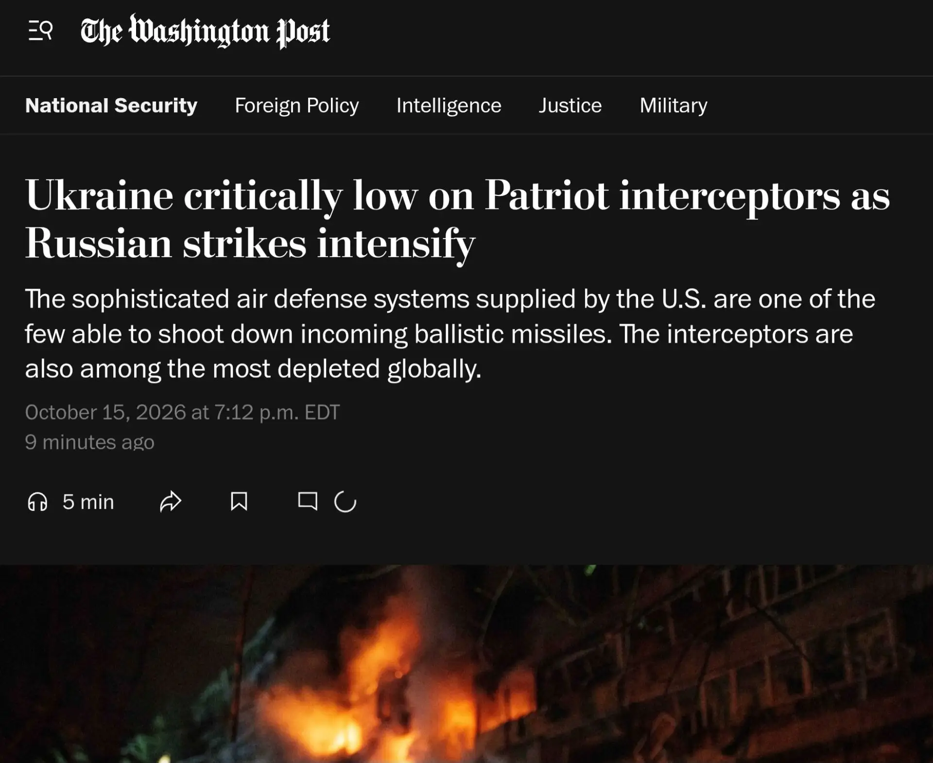 По состоянию на 7 октября у Украины осталось всего 10 ракет для системы Patriot. В резу...