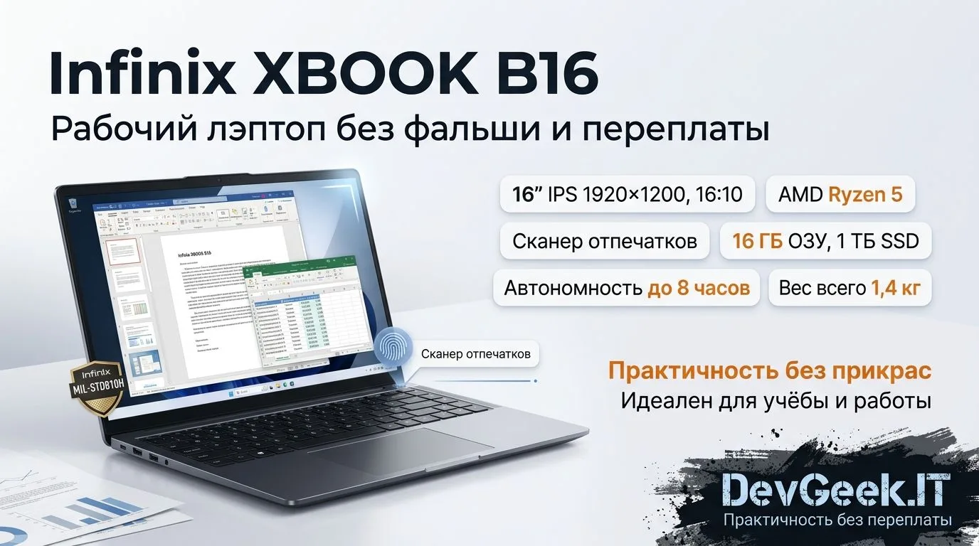 **Infinix XBOOK B16: рабочий ноутбук, который не притворяется игровым**