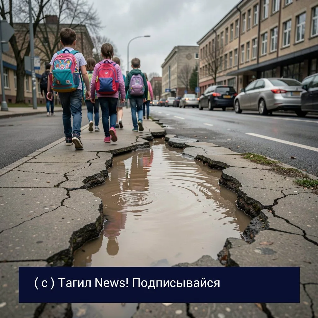 На ГГМ у школ №69 и №40 разбит тротуар. Детям приходится обходить лужу прямо по проезже...