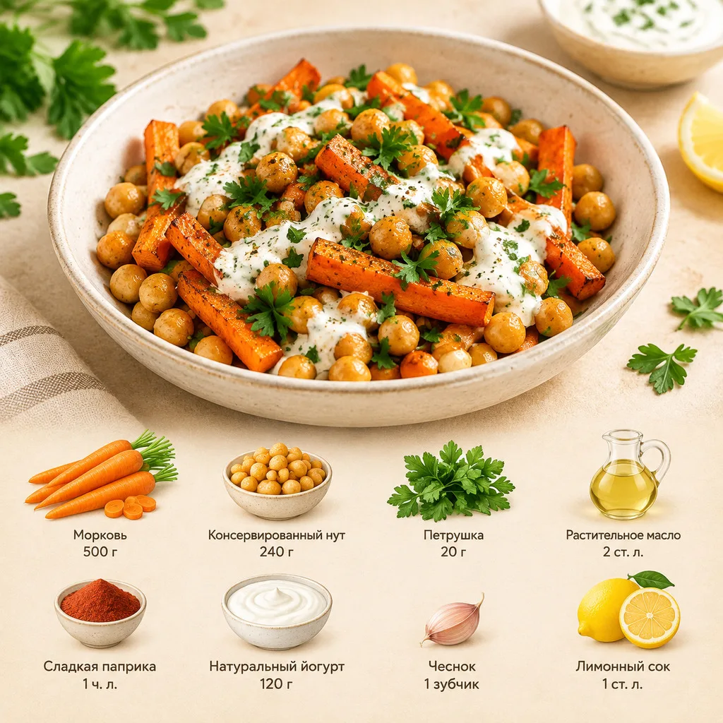 Тёплый салат из моркови с нутом 🤤