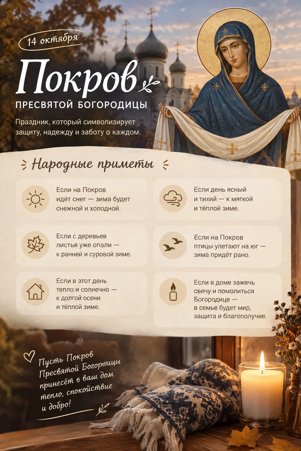 🕊️ Покров Пресвятой Богородицы: приметы