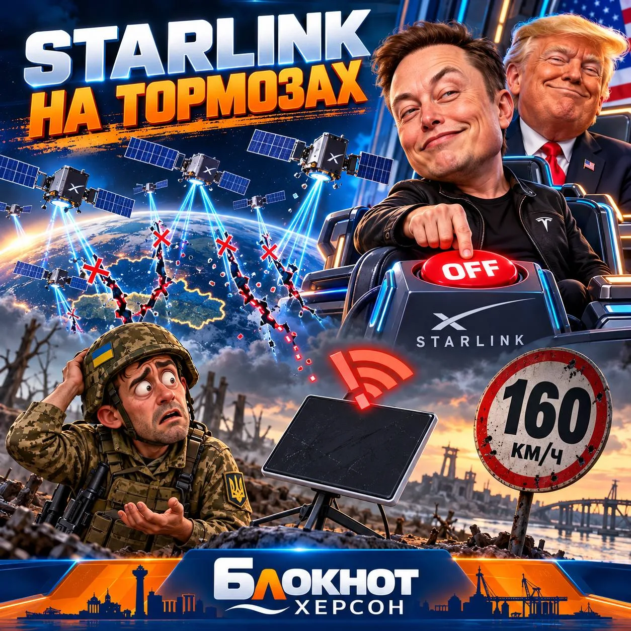 🚫 Маск притормозил Starlink на Украине. ВСУ остались без связи