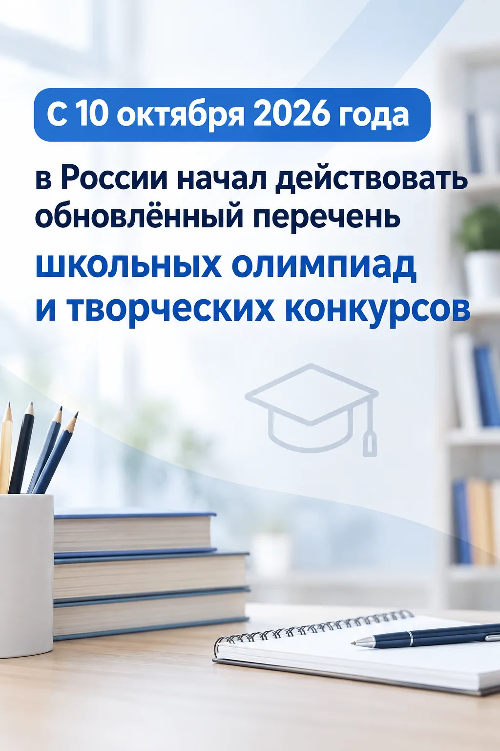 С 10 октября 2026 года в России начал действовать обновлённый перечень школьных олимпиа...